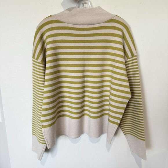 Anthropologie Maeve CARYS Mock Neck Sweater Womens Large Gold Striped Oversized - Picture 5 of 9